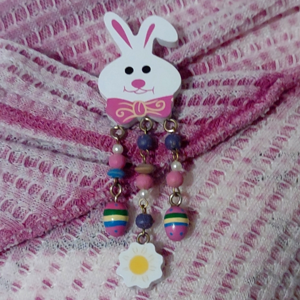 Vintage Easter Bunny Brooch with Egg & Carrot Fringe